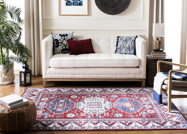 Kazak 100 Kazak 118 Contemporary Power Loomed Polypropylene Pile Rug Red / Blue