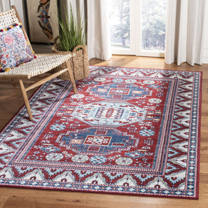 Kazak 100 Kazak 118 Contemporary Power Loomed Polypropylene Pile Rug Red / Blue