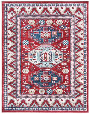 Kazak 100 Kazak 118 Contemporary Power Loomed Polypropylene Pile Rug Red / Blue