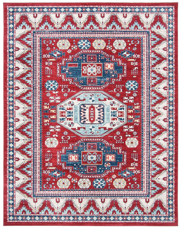 Kazak 100 Kazak 118 Contemporary Power Loomed Polypropylene Pile Rug Red / Blue