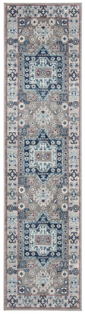 Kazak 100 Kazak 122 Contemporary Power Loomed Polypropylene Pile Rug Grey / Blue