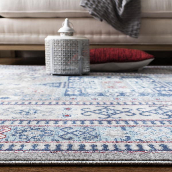 Kazak 100 Kazak 122 Contemporary Power Loomed Polypropylene Pile Rug Grey / Blue