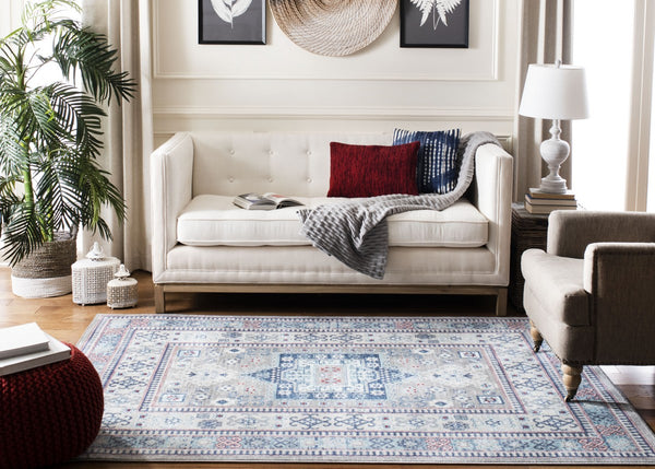 Kazak 100 Kazak 122 Contemporary Power Loomed Polypropylene Pile Rug Grey / Blue