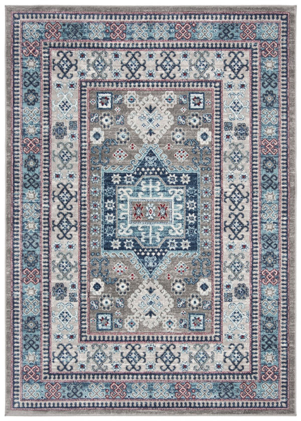Kazak 100 Kazak 122 Contemporary Power Loomed Polypropylene Pile Rug Grey / Blue