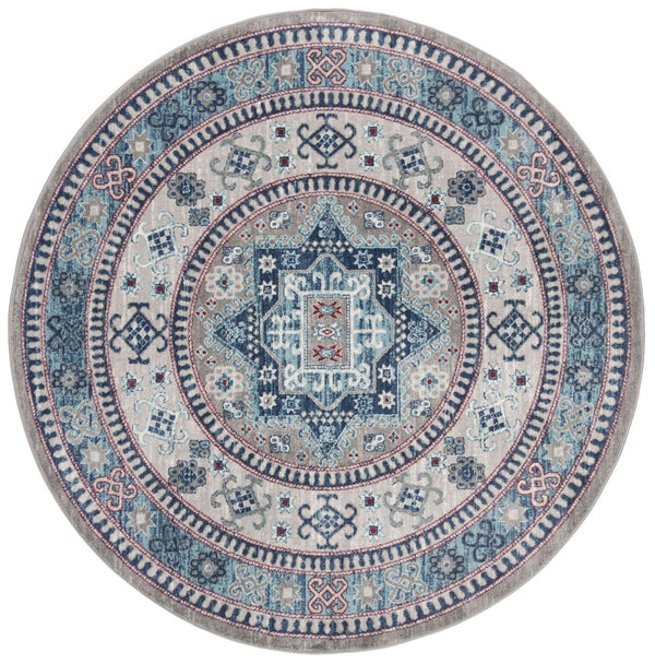 Kazak 100 Kazak 122 Contemporary Power Loomed Polypropylene Pile Rug Grey / Blue