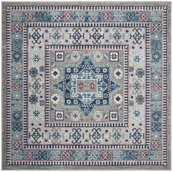 Kazak 100 Kazak 122 Contemporary Power Loomed Polypropylene Pile Rug Grey / Blue
