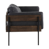Kari Farmhouse Accent Chair in Black Metal, Grey Wood, and Black Faux Leather by LumiSource