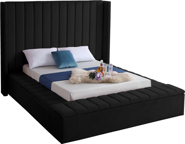 Kiki Velvet / Engineered Wood / Foam Contemporary Black Velvet Full Bed (3 Boxes) - 85.5" W x 94" D x 65" H