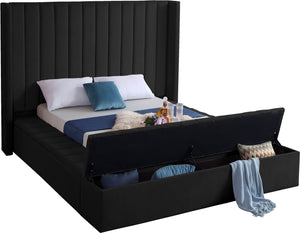 Kiki Velvet / Engineered Wood / Foam Contemporary Black Velvet Full Bed (3 Boxes) - 85.5" W x 94" D x 65" H