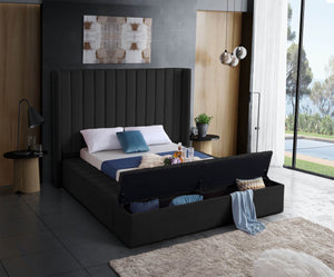 Kiki Velvet / Engineered Wood / Foam Contemporary Black Velvet Full Bed (3 Boxes) - 85.5" W x 94" D x 65" H