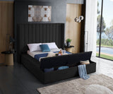 Kiki Velvet / Engineered Wood / Foam Contemporary Black Velvet King Bed (3 Boxes) - 103" W x 99" D x 65" H