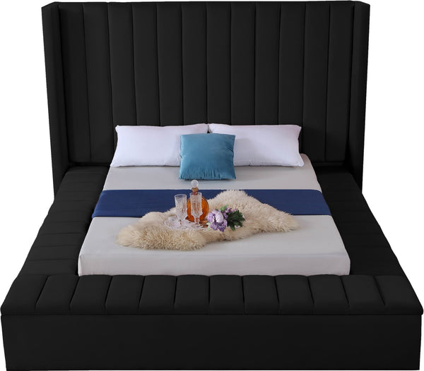 Kiki Velvet / Engineered Wood / Foam Contemporary Black Velvet King Bed (3 Boxes) - 103" W x 99" D x 65" H