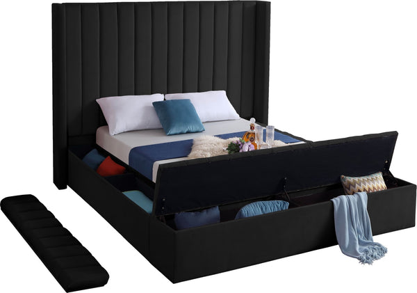 Kiki Velvet / Engineered Wood / Foam Contemporary Black Velvet King Bed (3 Boxes) - 103" W x 99" D x 65" H