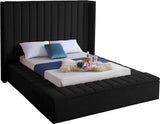 Kiki Velvet / Engineered Wood / Foam Contemporary Black Velvet Queen Bed (3 Boxes) - 91" W x 99" D x 65" H