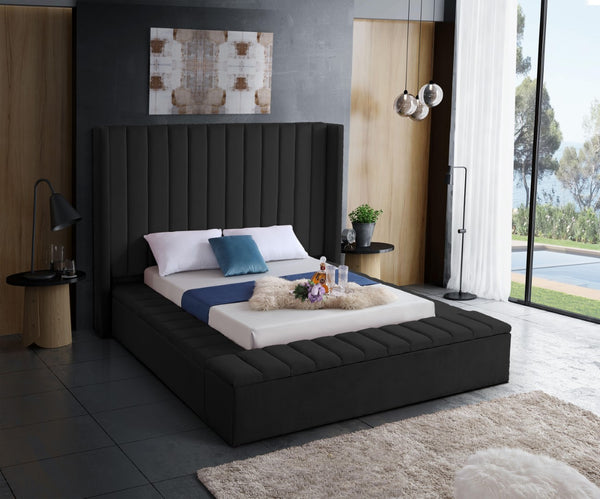 Kiki Velvet / Engineered Wood / Foam Contemporary Black Velvet Queen Bed (3 Boxes) - 91" W x 99" D x 65" H