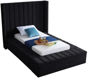 Kiki Velvet / Engineered Wood / Foam Contemporary Black Velvet Twin Bed (3 Boxes) - 70" W x 94" D x 65" H