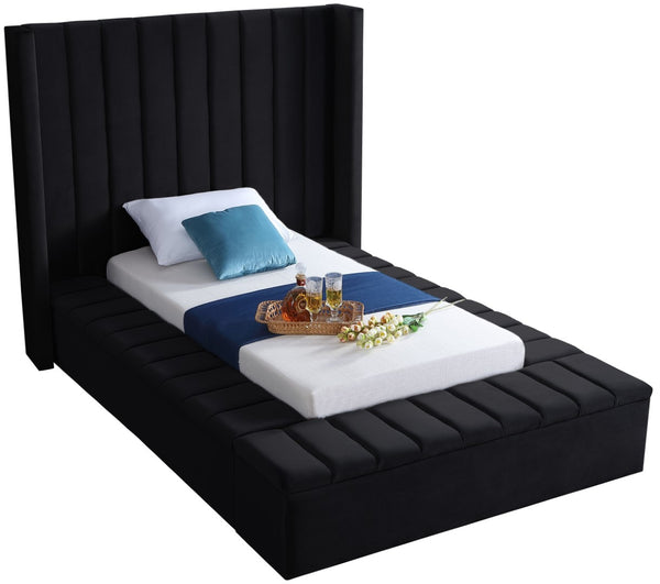 Kiki Velvet / Engineered Wood / Foam Contemporary Black Velvet Twin Bed (3 Boxes) - 70" W x 94" D x 65" H
