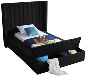 Kiki Velvet / Engineered Wood / Foam Contemporary Black Velvet Twin Bed (3 Boxes) - 70" W x 94" D x 65" H