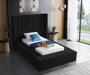 Kiki Velvet / Engineered Wood / Foam Contemporary Black Velvet Twin Bed (3 Boxes) - 70" W x 94" D x 65" H