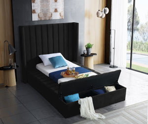 Kiki Velvet / Engineered Wood / Foam Contemporary Black Velvet Twin Bed (3 Boxes) - 70" W x 94" D x 65" H