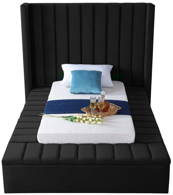 Kiki Velvet / Engineered Wood / Foam Contemporary Black Velvet Twin Bed (3 Boxes) - 70" W x 94" D x 65" H