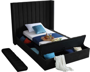 Kiki Velvet / Engineered Wood / Foam Contemporary Black Velvet Twin Bed (3 Boxes) - 70" W x 94" D x 65" H