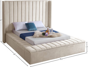 Kiki Velvet / Engineered Wood / Foam Contemporary Cream Velvet Full Bed (3 Boxes) - 85.5" W x 94" D x 65" H