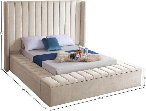Kiki Velvet / Engineered Wood / Foam Contemporary Cream Velvet Full Bed (3 Boxes) - 85.5" W x 94" D x 65" H