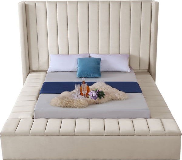 Kiki Velvet / Engineered Wood / Foam Contemporary Cream Velvet Full Bed (3 Boxes) - 85.5" W x 94" D x 65" H