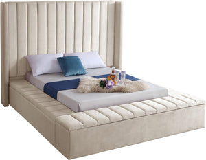 Kiki Velvet / Engineered Wood / Foam Contemporary Cream Velvet King Bed (3 Boxes) - 103" W x 99" D x 65" H