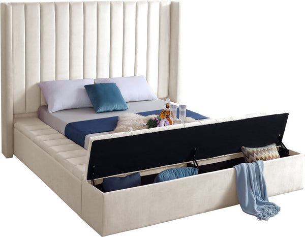 Kiki Velvet / Engineered Wood / Foam Contemporary Cream Velvet King Bed (3 Boxes) - 103" W x 99" D x 65" H