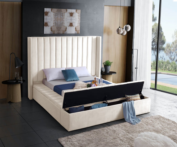 Kiki Velvet / Engineered Wood / Foam Contemporary Cream Velvet King Bed (3 Boxes) - 103" W x 99" D x 65" H