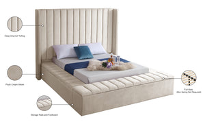Kiki Velvet / Engineered Wood / Foam Contemporary Cream Velvet Queen Bed (3 Boxes) - 91" W x 99" D x 65" H