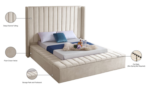 Kiki Velvet / Engineered Wood / Foam Contemporary Cream Velvet Queen Bed (3 Boxes) - 91" W x 99" D x 65" H