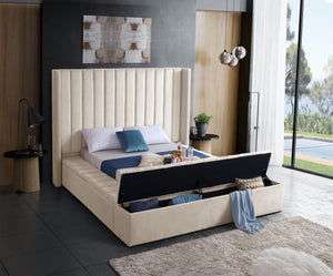 Kiki Velvet / Engineered Wood / Foam Contemporary Cream Velvet Queen Bed (3 Boxes) - 91" W x 99" D x 65" H