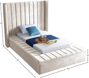 Kiki Velvet / Engineered Wood / Foam Contemporary Cream Velvet Twin Bed (3 Boxes) - 70" W x 94" D x 65" H
