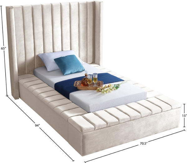 Kiki Velvet / Engineered Wood / Foam Contemporary Cream Velvet Twin Bed (3 Boxes) - 70" W x 94" D x 65" H