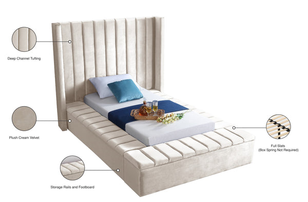 Kiki Velvet / Engineered Wood / Foam Contemporary Cream Velvet Twin Bed (3 Boxes) - 70" W x 94" D x 65" H