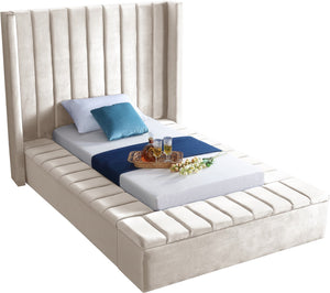 Kiki Velvet / Engineered Wood / Foam Contemporary Cream Velvet Twin Bed (3 Boxes) - 70" W x 94" D x 65" H