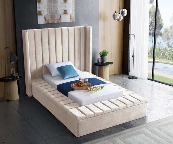 Kiki Velvet / Engineered Wood / Foam Contemporary Cream Velvet Twin Bed (3 Boxes) - 70" W x 94" D x 65" H