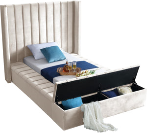 Kiki Velvet / Engineered Wood / Foam Contemporary Cream Velvet Twin Bed (3 Boxes) - 70" W x 94" D x 65" H