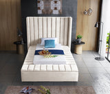 Kiki Velvet / Engineered Wood / Foam Contemporary Cream Velvet Twin Bed (3 Boxes) - 70" W x 94" D x 65" H
