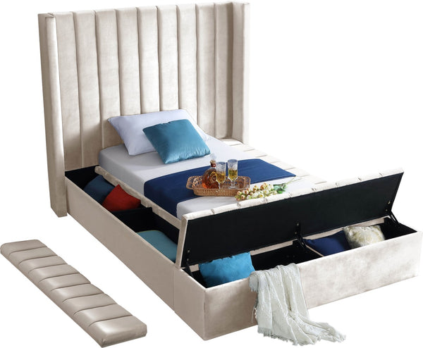 Kiki Velvet / Engineered Wood / Foam Contemporary Cream Velvet Twin Bed (3 Boxes) - 70" W x 94" D x 65" H