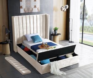 Kiki Velvet / Engineered Wood / Foam Contemporary Cream Velvet Twin Bed (3 Boxes) - 70" W x 94" D x 65" H
