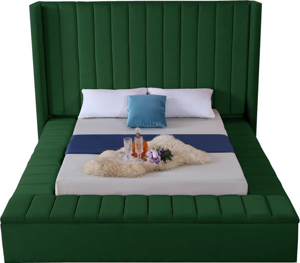 Kiki Velvet / Engineered Wood / Foam Contemporary Green Velvet Full Bed (3 Boxes) - 85.5" W x 94" D x 65" H