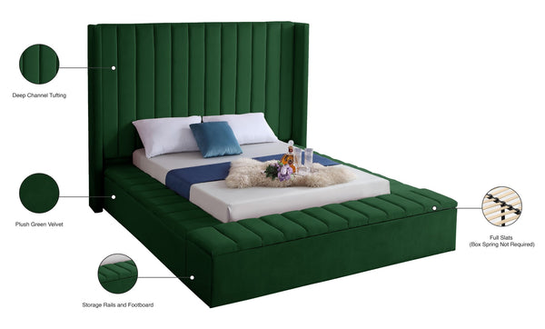 Kiki Velvet / Engineered Wood / Foam Contemporary Green Velvet King Bed (3 Boxes) - 103" W x 99" D x 65" H