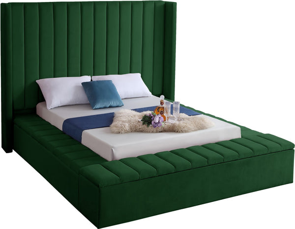 Kiki Velvet / Engineered Wood / Foam Contemporary Green Velvet King Bed (3 Boxes) - 103" W x 99" D x 65" H
