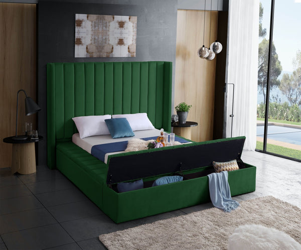 Kiki Velvet / Engineered Wood / Foam Contemporary Green Velvet King Bed (3 Boxes) - 103" W x 99" D x 65" H