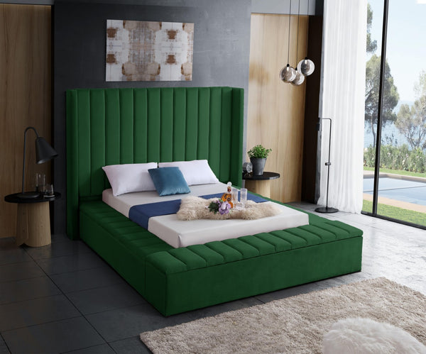 Kiki Velvet / Engineered Wood / Foam Contemporary Green Velvet Queen Bed (3 Boxes) - 91" W x 99" D x 65" H