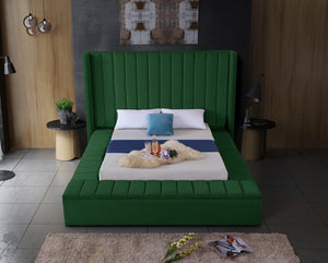 Kiki Velvet / Engineered Wood / Foam Contemporary Green Velvet Queen Bed (3 Boxes) - 91" W x 99" D x 65" H